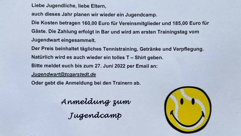 Anmeldung Tenniscamp 2022